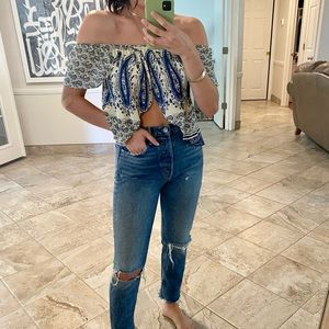 Paisley Print Off Shoulder Top